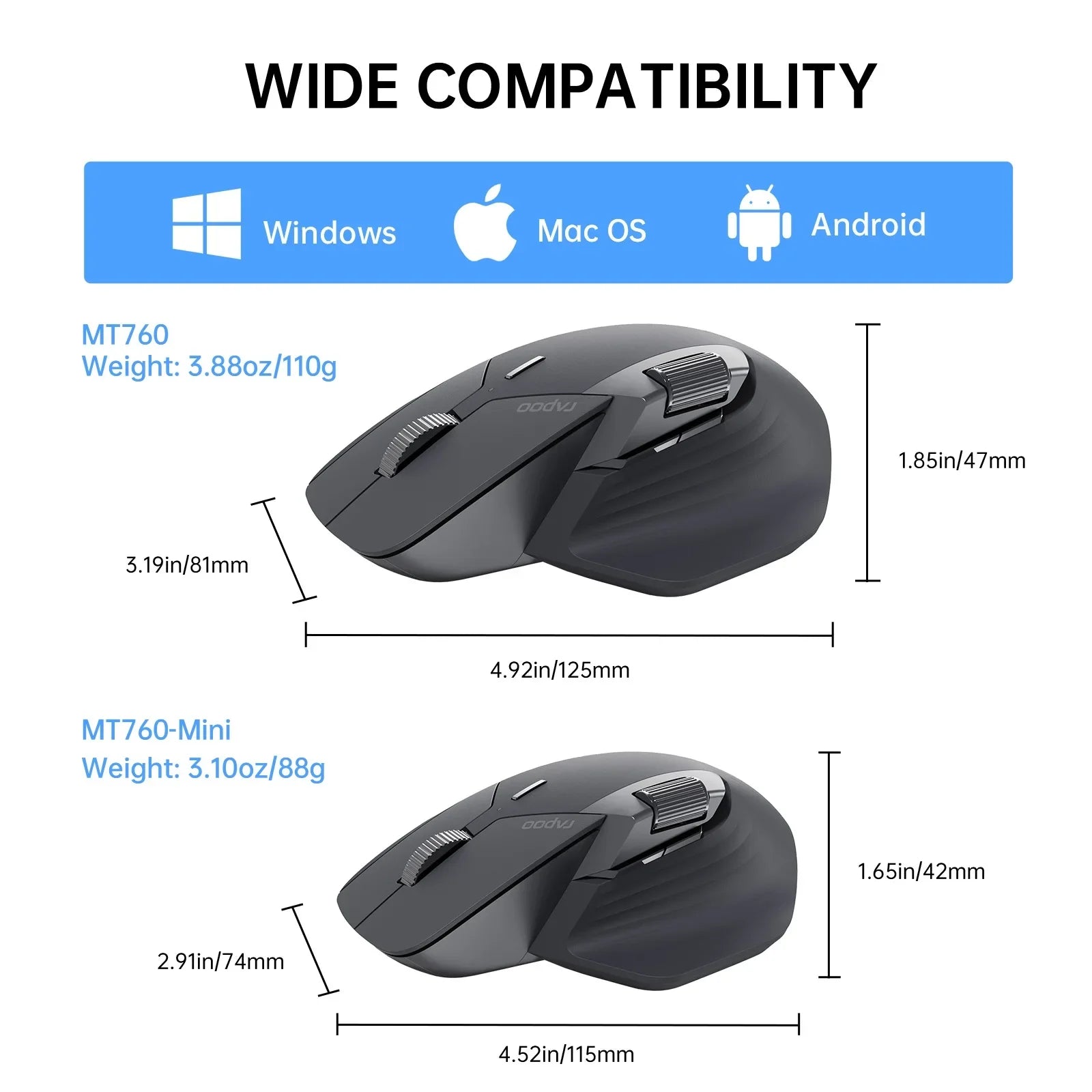 Ergonomic Matte Mouse Multi-Mode Bluetooth 4000 DPI — Graphite Gray | KIMLUD