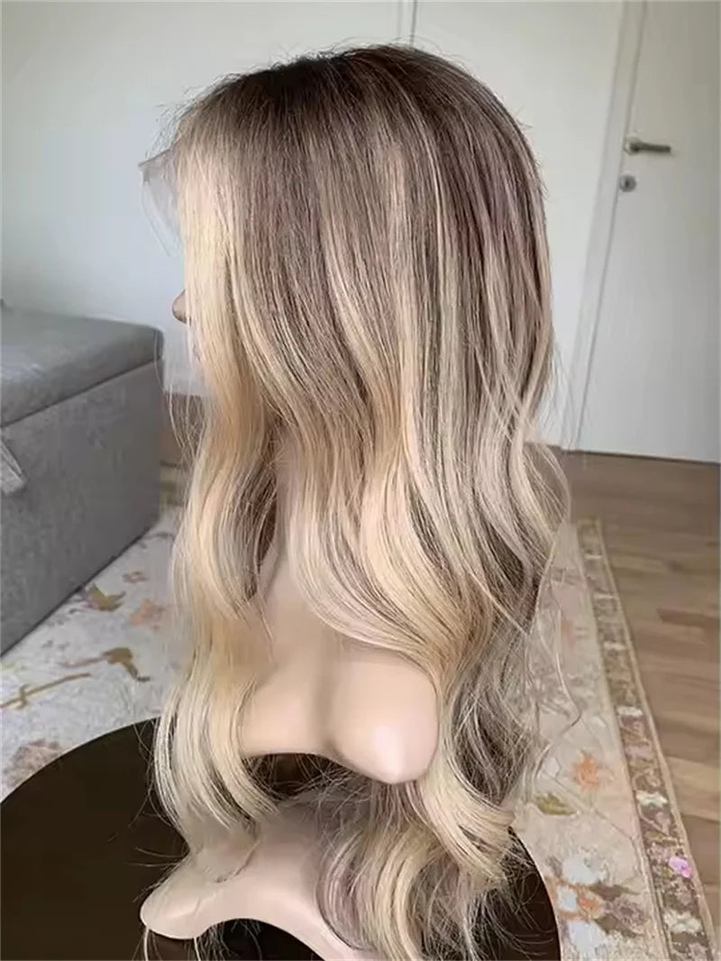 Dirty Ash Blonde Lace Front Wig Fashion Blond Wig Natural Roots 100% Real Hd Synthetic Blend Human Hair Wig Glueless Wear and Go