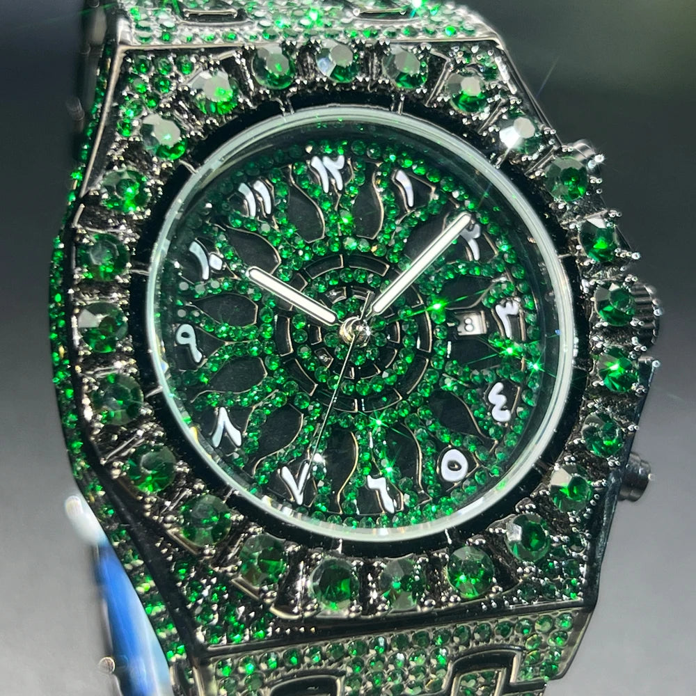Wristwatch Full Diamond Alloy Case Green Dial | KIMLUD