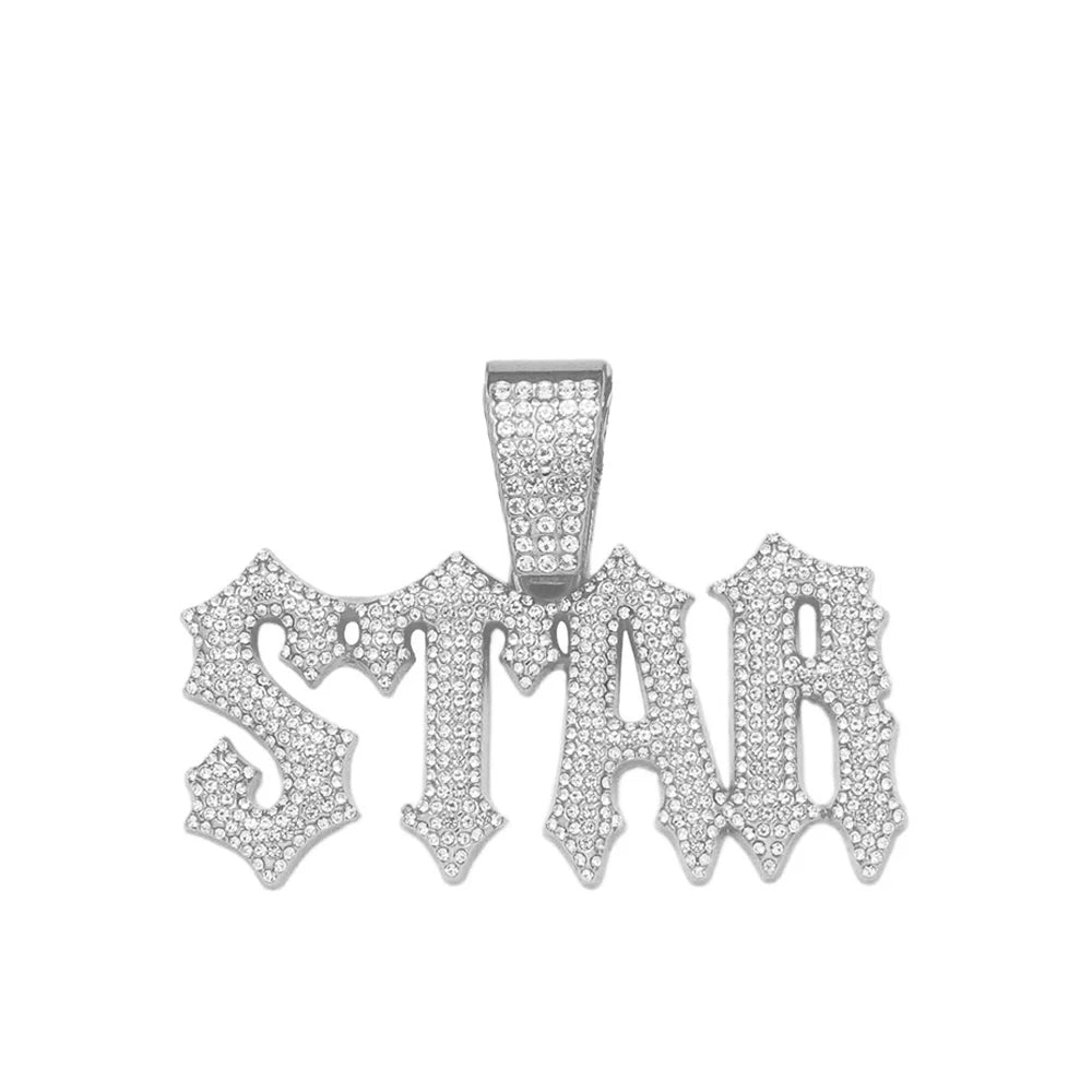 Men Women Hip Hop Letter STAR Pendant Necklace with Cuban Chain Iced out Bling Necklaces Tennis Chain Fashion Punk Jewelry Gift