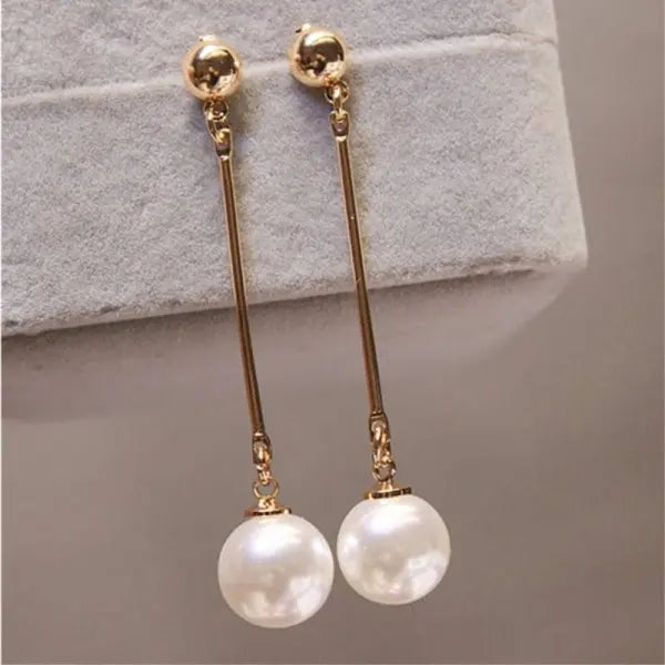 Imitation Pearl Drop Earrings Long Tassel — Crystal | KIMLUD