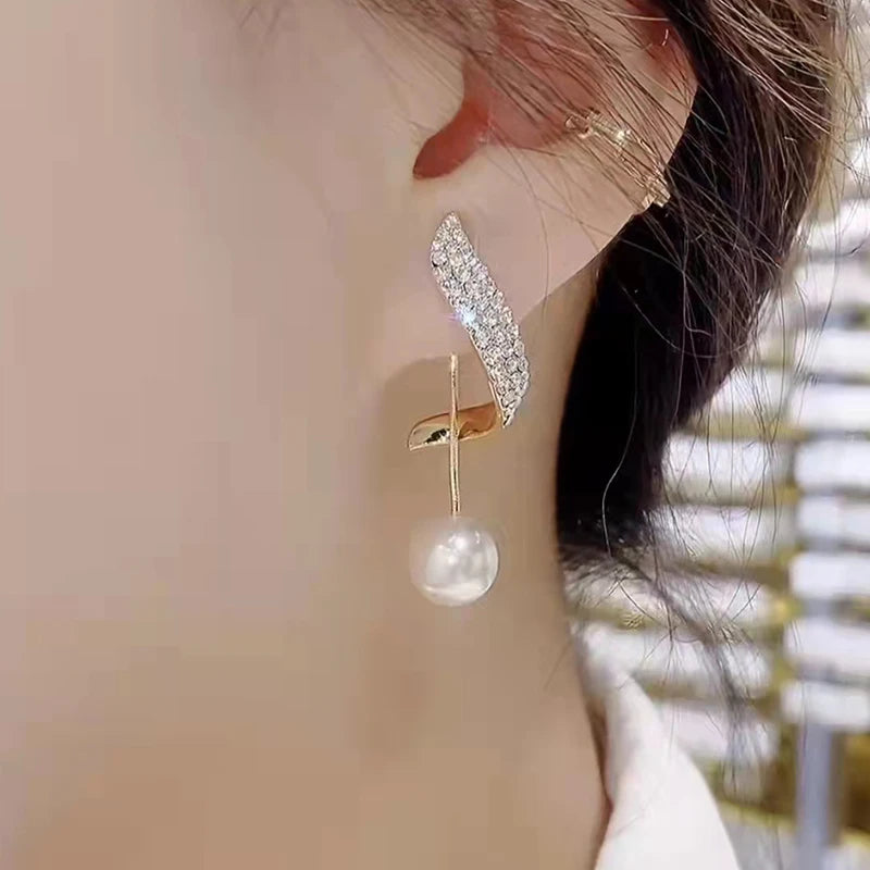 Imitation Pearl Drop Earrings Long Tassel — Crystal | KIMLUD