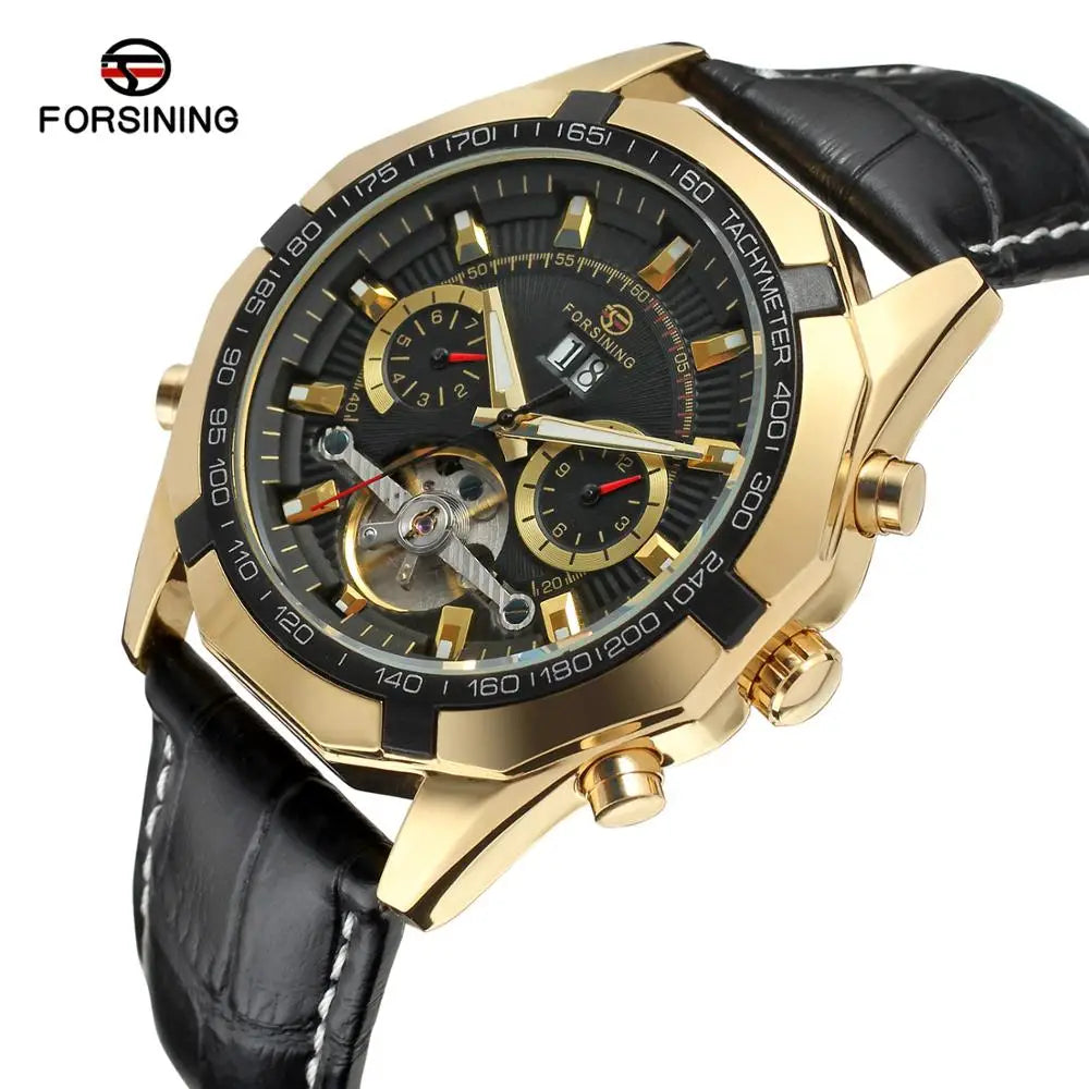 Leather Mechanical Tourbillon Watch — Black | KIMLUD