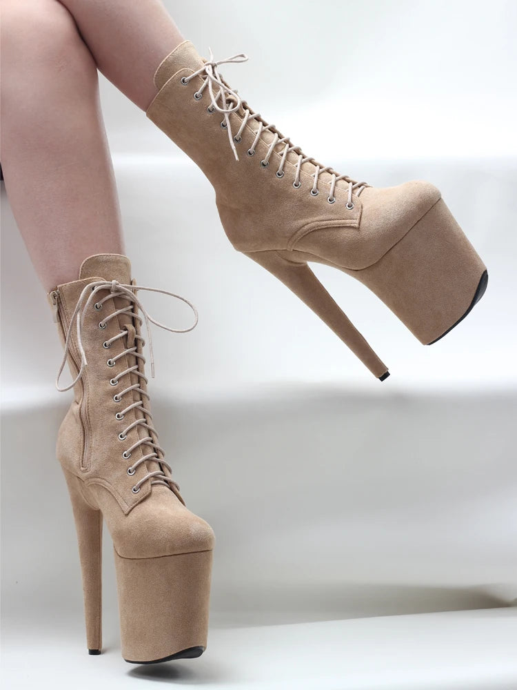 Platform Lace-Up Ankle Boots With Extreme 8-Inch Heel And 4-Inch Platform — Three Colors | KIMLUD