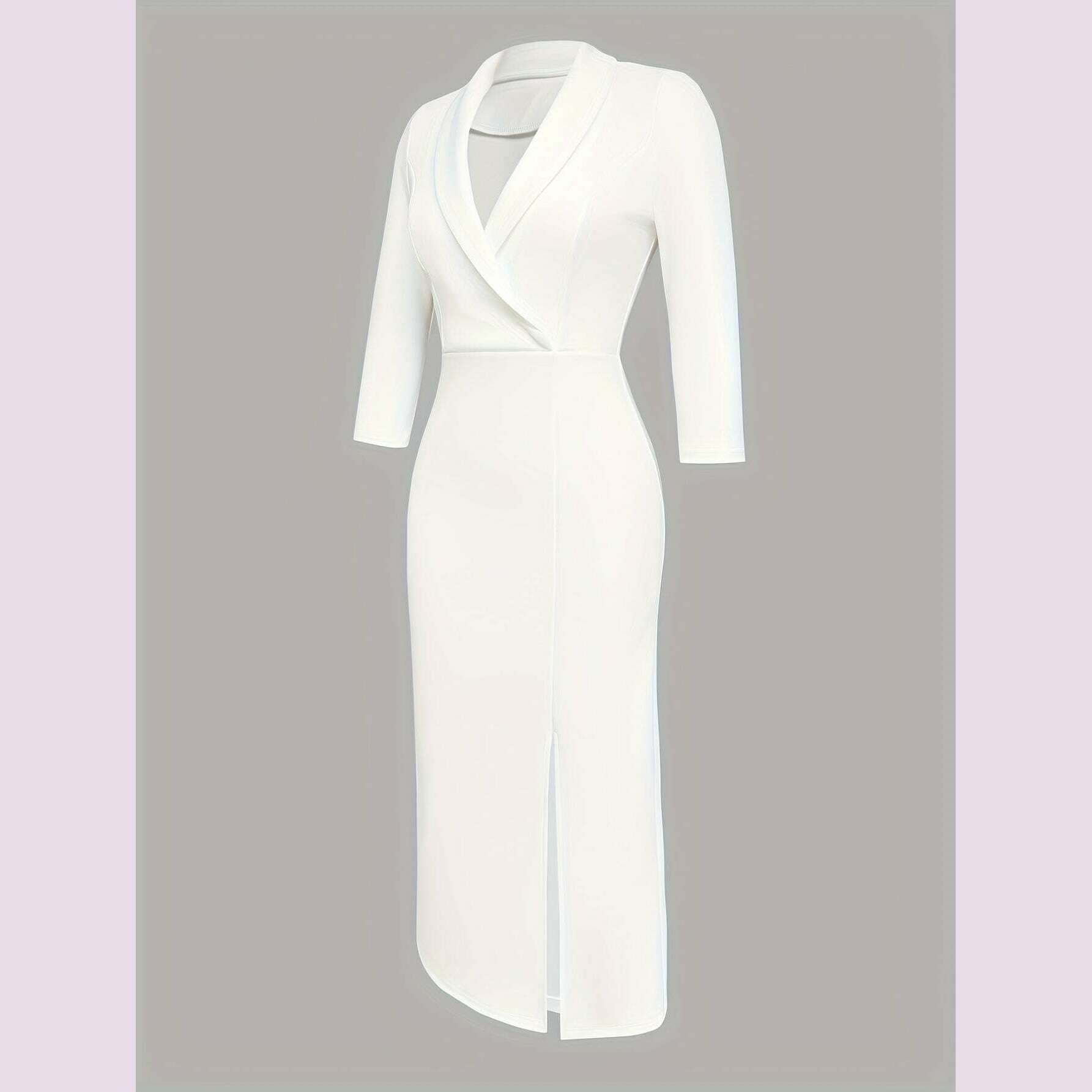 elegant-womens-bodycon-dress---long-sleeve-v-neck-with-belt-high-low-hem-stretchy-polyester-blend-solid-color-perfect-for-all-seasons-versatile-fashion-belted-waist-dress-glossy-texturekimlud-womens-fashion-34625515