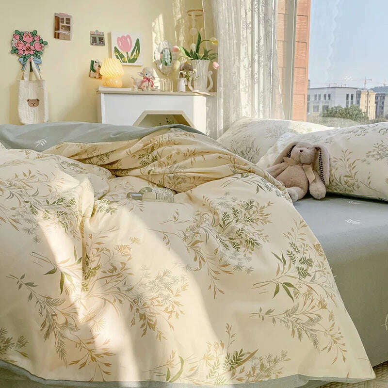 KIMLUD, ABAY Bedding set All Cotton soft duvet cover quilt covers flat bed sheet pillowcases farmhouse style bed set 4pcs/set, KIMLUD Womens Clothes