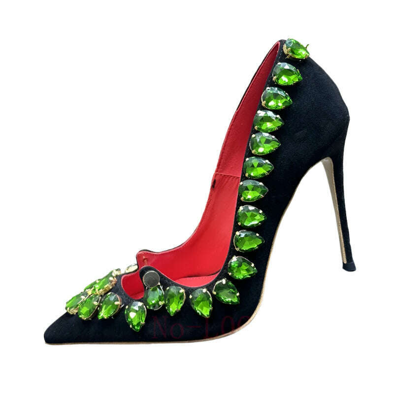 KIMLUD, ABENGYA Pointed Toe Thin High Heel Shoes Women Gemstone Border Stiletto Pumps Female Summer Luxury Sexy Bride Dress Shoes Woman, as show 1 / 36, KIMLUD APPAREL - Womens Clothes