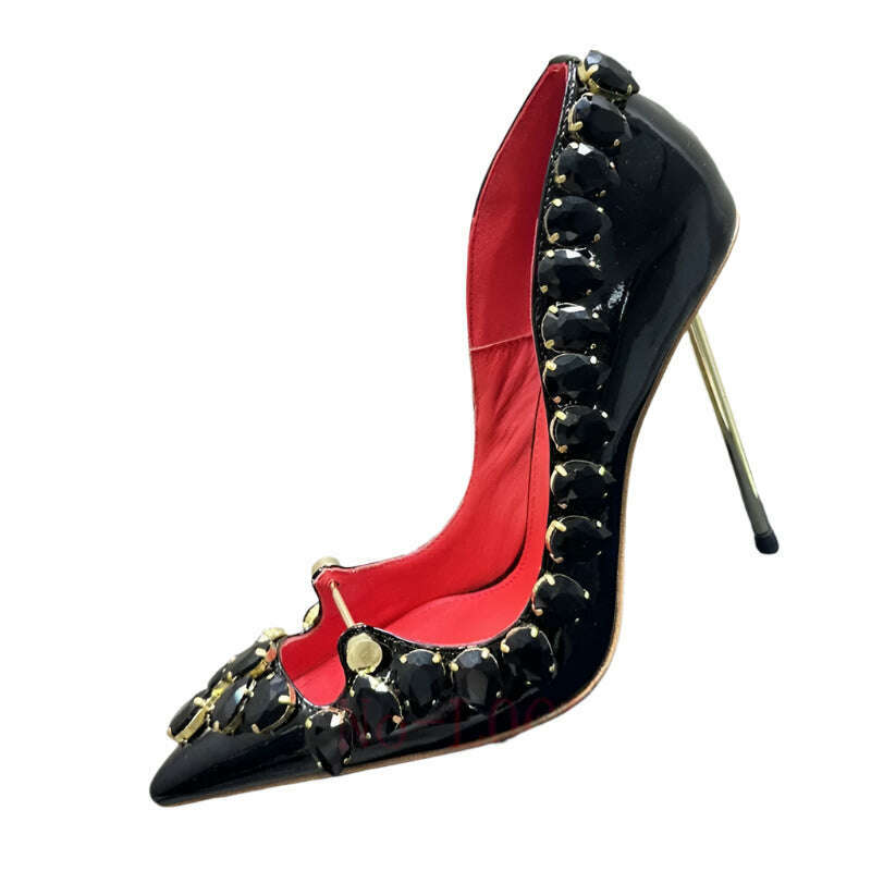 KIMLUD, ABENGYA Pointed Toe Thin High Heel Shoes Women Gemstone Border Stiletto Pumps Female Summer Luxury Sexy Bride Dress Shoes Woman, black / 43, KIMLUD APPAREL - Womens Clothes
