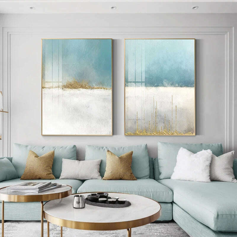 KIMLUD, Abstract Flowing Color Canvas Painting Nodic Baby Blue Poster Print Unique Wall Art Pictures for Living Room Bedroom Home Decor, KIMLUD Womens Clothes