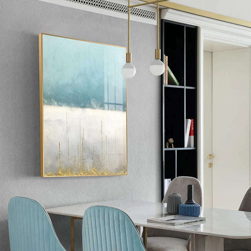 KIMLUD, Abstract Flowing Color Canvas Painting Nodic Baby Blue Poster Print Unique Wall Art Pictures for Living Room Bedroom Home Decor, KIMLUD Womens Clothes