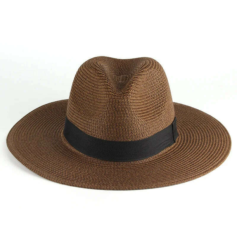 KIMLUD, Adjustable Classic Panama Hat-Handmade In Ecuador Sun Hats for Women Man Beach Straw Hat for Men UV Protection Cap, dark brown / no box, KIMLUD Womens Clothes
