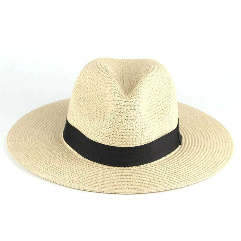 KIMLUD, Adjustable Classic Panama Hat-Handmade In Ecuador Sun Hats for Women Man Beach Straw Hat for Men UV Protection Cap, beige / no box, KIMLUD Womens Clothes