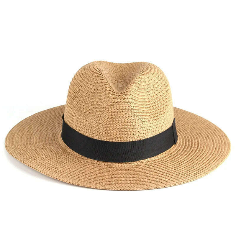 KIMLUD, Adjustable Classic Panama Hat-Handmade In Ecuador Sun Hats for Women Man Beach Straw Hat for Men UV Protection Cap, Khaki / no box, KIMLUD Womens Clothes