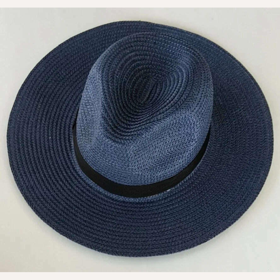 KIMLUD, Adjustable Classic Panama Hat-Handmade In Ecuador Sun Hats for Women Man Beach Straw Hat for Men UV Protection Cap, dark blue / no box, KIMLUD Womens Clothes