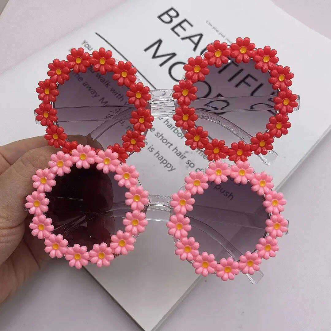 Adult Women Daisy Sunglasses Fashion Ladies Cute Sun Glasses White Round Flowers Bride Gift Bridesmaid Bachelorette Party Favors - KIMLUD