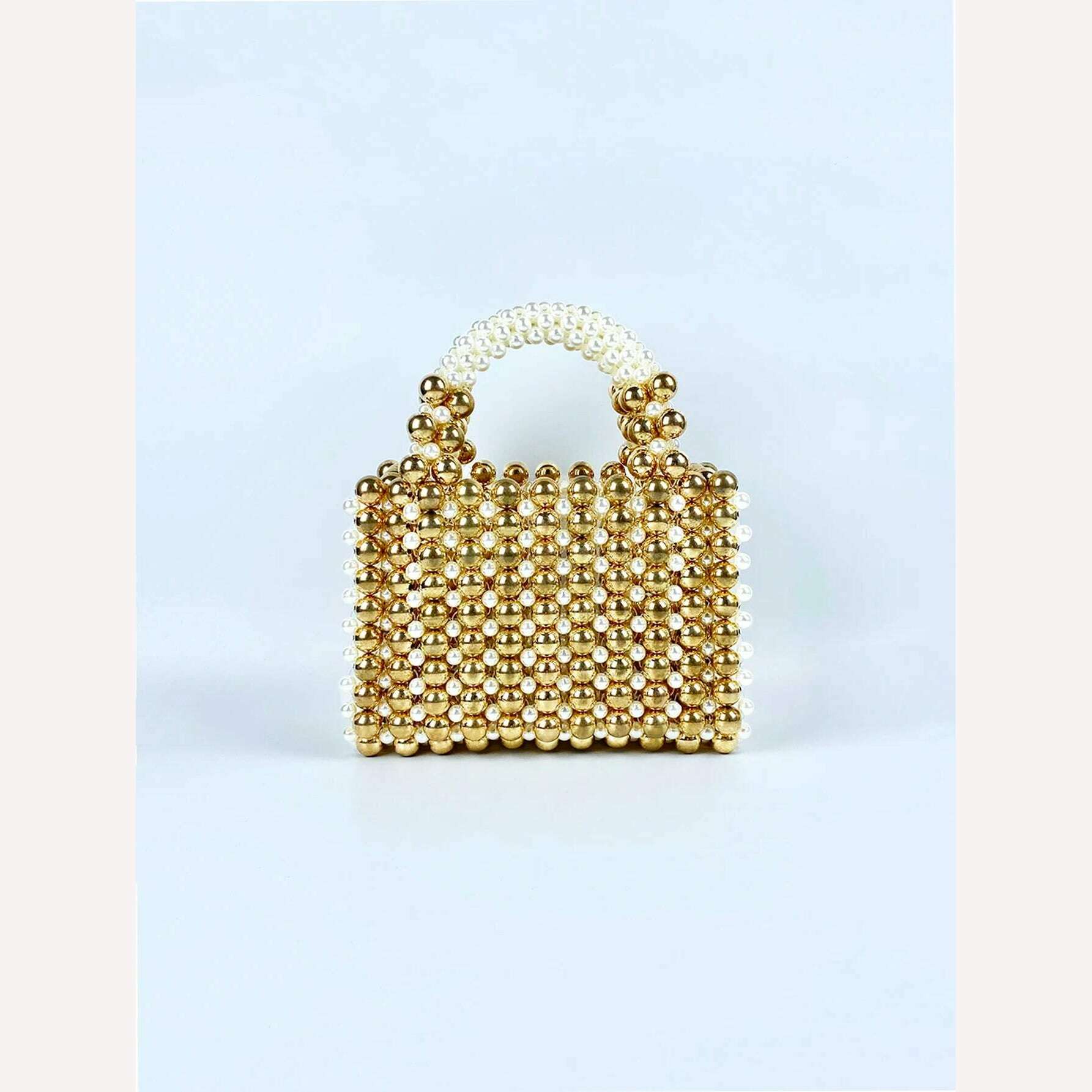 Advanced mobile phone bag with gold round beads, acrylic handheld beaded handmade women's bag, fashionable casual dinner bag - KIMLUD