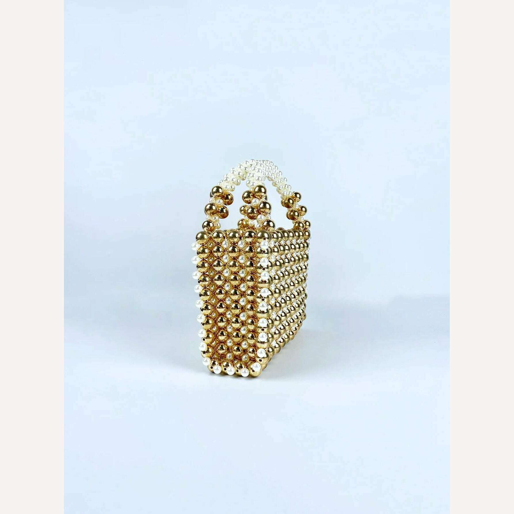 Advanced mobile phone bag with gold round beads, acrylic handheld beaded handmade women's bag, fashionable casual dinner bag - KIMLUD