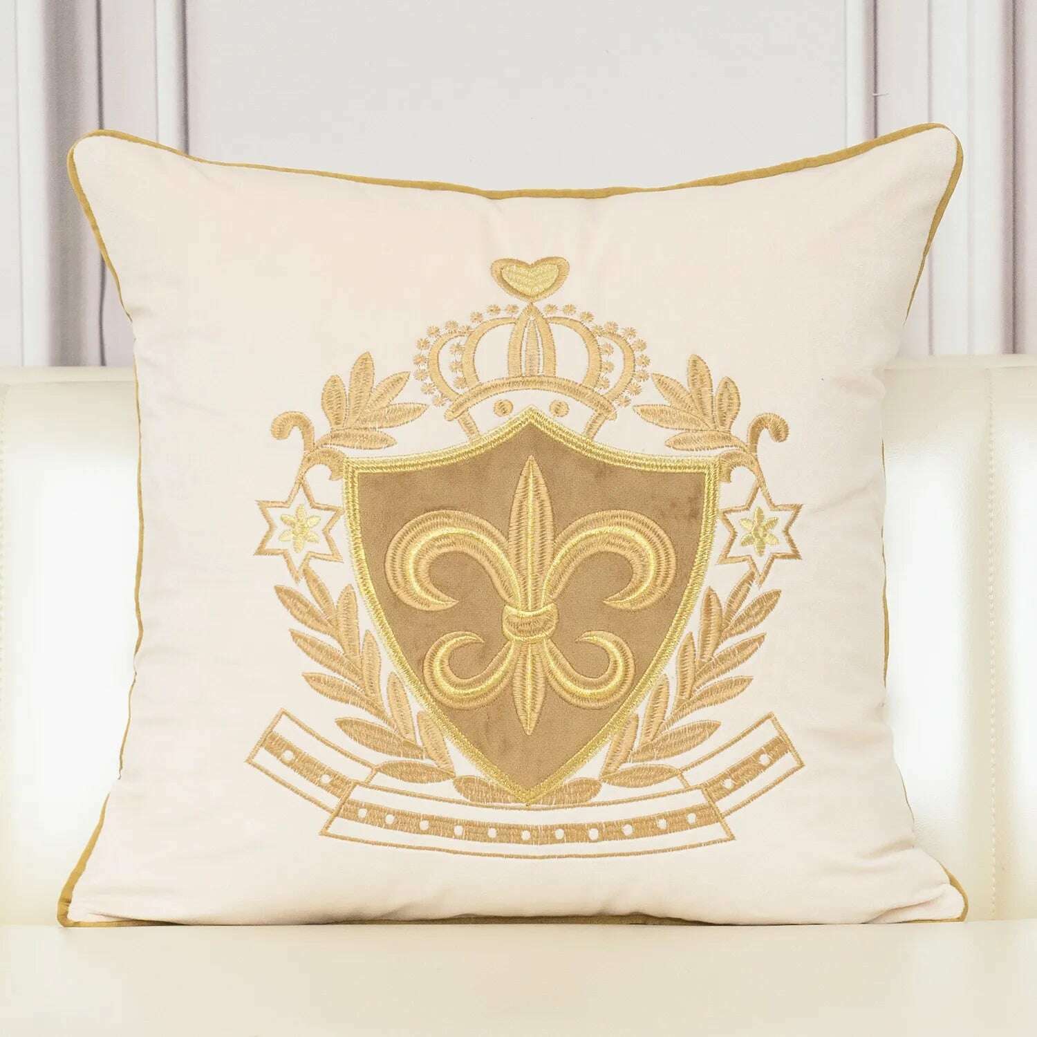KIMLUD, Aeckself Luxury European Embroidery Velvet Cushion Cover Home Decor Navy Blue Gold Beige Black Throw Pillow Case, KIMLUD Womens ClothesKIMLUD, Aeckself Luxury European Embroidery Velvet Cushion Cover Home Decor Navy Blue Gold Beige Black Throw Pillow Case, 45x45cm / Beige-HLS, KIMLUD APPAREL - Womens Clothes