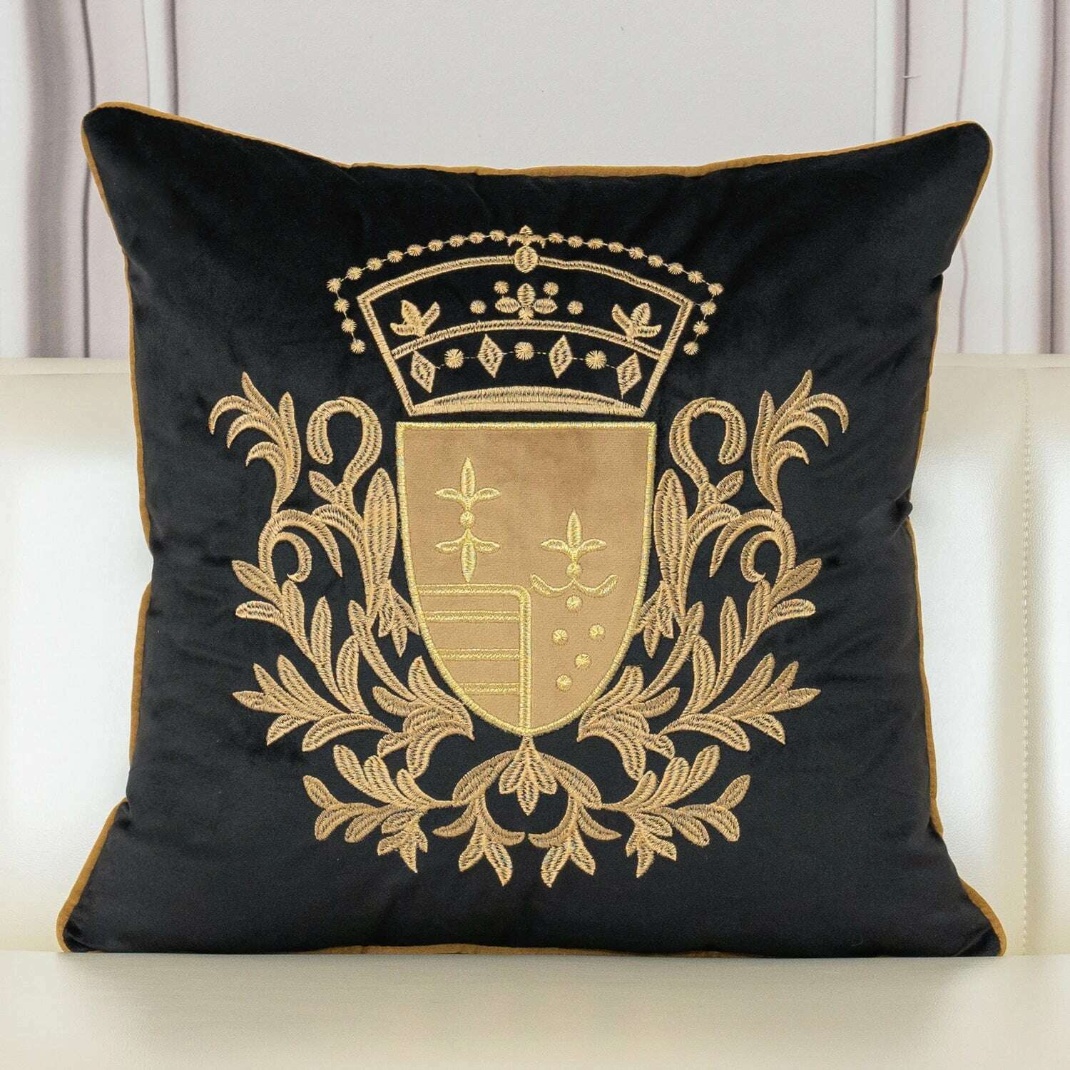KIMLUD, Aeckself Luxury European Embroidery Velvet Cushion Cover Home Decor Navy Blue Gold Beige Black Throw Pillow Case, KIMLUD Womens ClothesKIMLUD, Aeckself Luxury European Embroidery Velvet Cushion Cover Home Decor Navy Blue Gold Beige Black Throw Pillow Case, 45x45cm / Black-TY, KIMLUD APPAREL - Womens Clothes