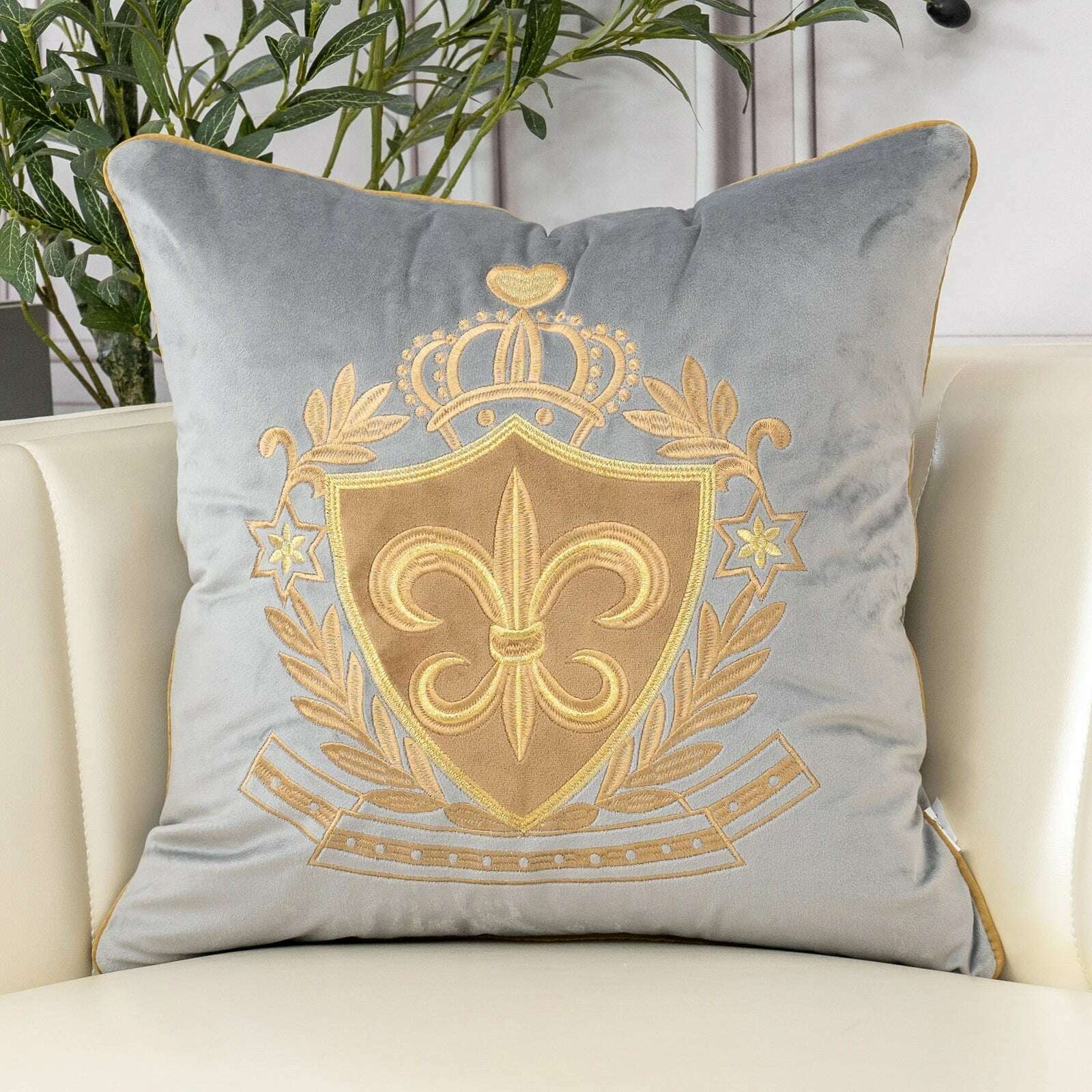 KIMLUD, Aeckself Luxury European Embroidery Velvet Cushion Cover Home Decor Navy Blue Gold Beige Black Throw Pillow Case, KIMLUD Womens ClothesKIMLUD, Aeckself Luxury European Embroidery Velvet Cushion Cover Home Decor Navy Blue Gold Beige Black Throw Pillow Case, 45x45cm / Grey-HLS, KIMLUD APPAREL - Womens Clothes