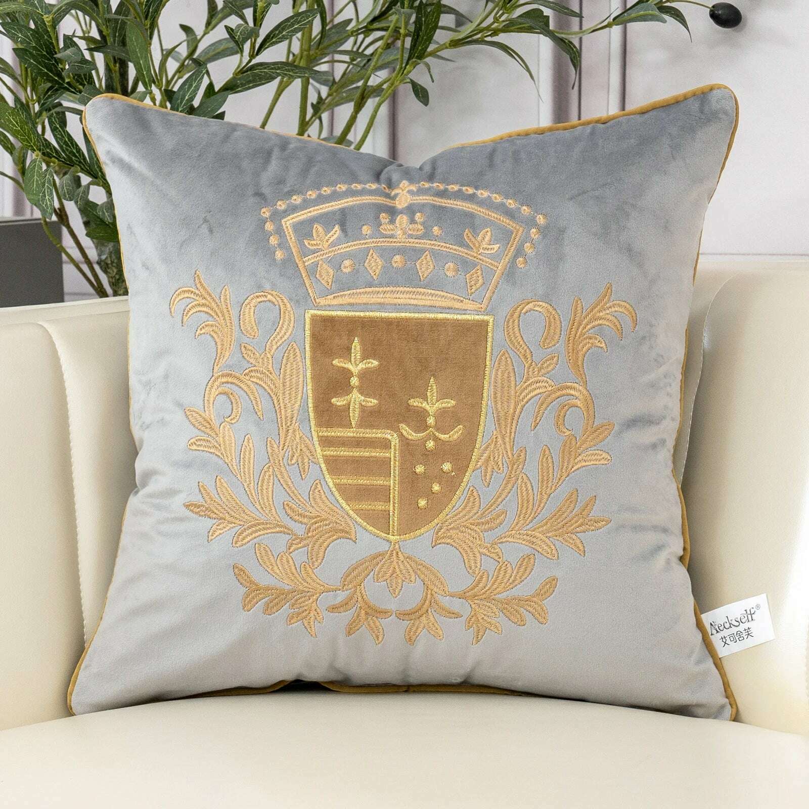 KIMLUD, Aeckself Luxury European Embroidery Velvet Cushion Cover Home Decor Navy Blue Gold Beige Black Throw Pillow Case, KIMLUD Womens ClothesKIMLUD, Aeckself Luxury European Embroidery Velvet Cushion Cover Home Decor Navy Blue Gold Beige Black Throw Pillow Case, 45x45cm / Grey-TY, KIMLUD APPAREL - Womens Clothes