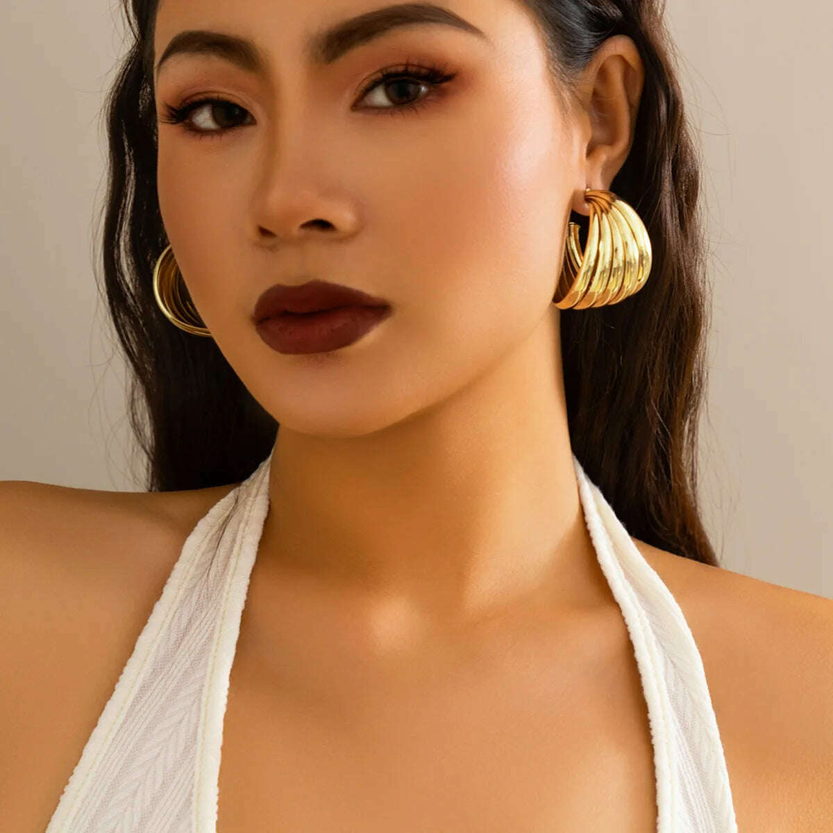 AENSOA European and American Fashion Round Circle Twist Hoop Metal Earrings for Women New Punk Style Gold Color Retro Earring - KIMLUD