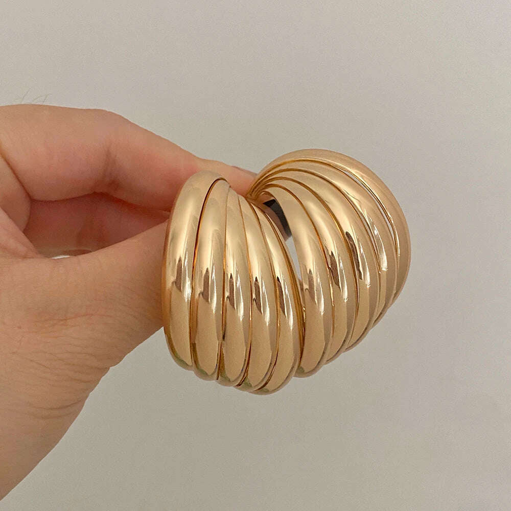 AENSOA European and American Fashion Round Circle Twist Hoop Metal Earrings for Women New Punk Style Gold Color Retro Earring - KIMLUD