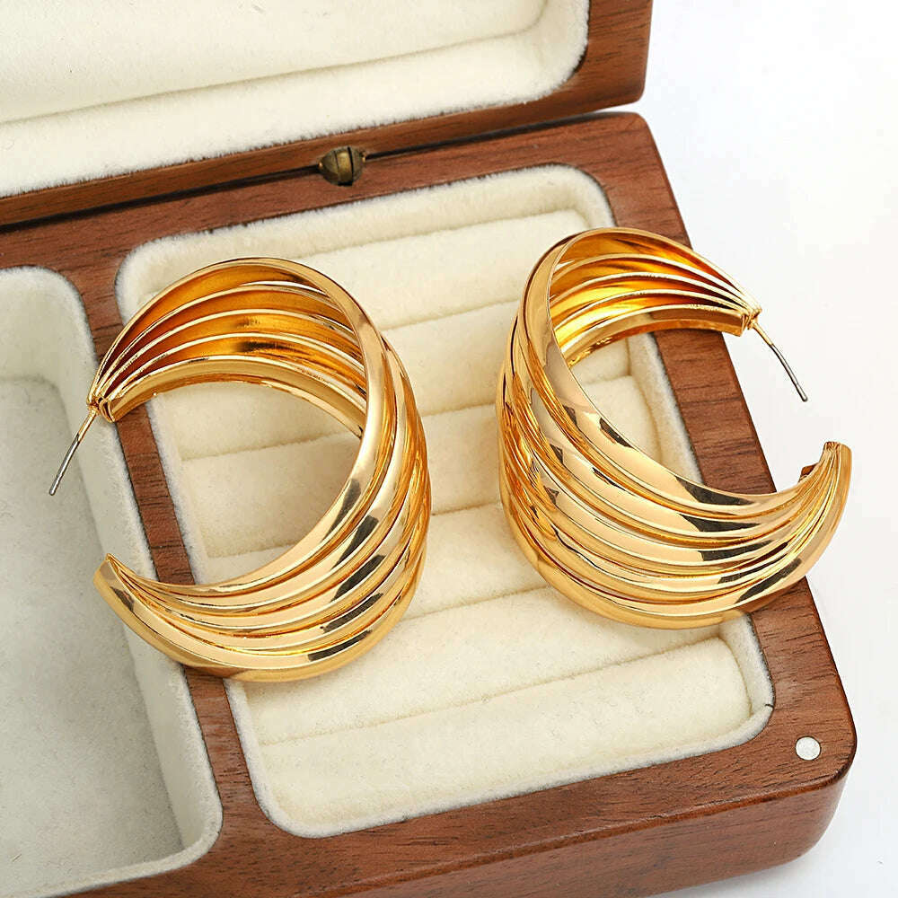AENSOA European and American Fashion Round Circle Twist Hoop Metal Earrings for Women New Punk Style Gold Color Retro Earring - KIMLUD