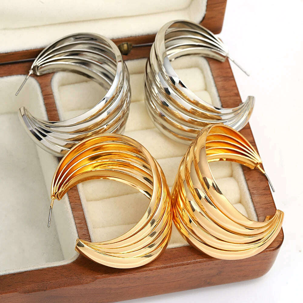 AENSOA European and American Fashion Round Circle Twist Hoop Metal Earrings for Women New Punk Style Gold Color Retro Earring - KIMLUD