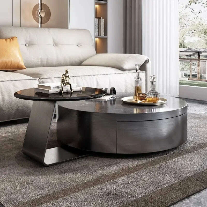 KIMLUD, Aesthetic Clear Coffee Table Modern Black Round Marble Round Nordic Side Table Design Floor Hotel Mesa Furniture For Home, KIMLUD Womens Clothes