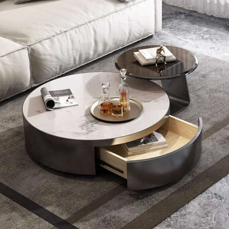 KIMLUD, Aesthetic Clear Coffee Table Modern Black Round Marble Round Nordic Side Table Design Floor Hotel Mesa Furniture For Home, KIMLUD Womens Clothes