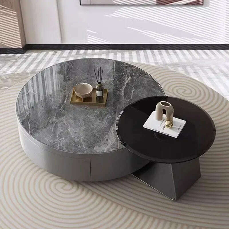 KIMLUD, Aesthetic Clear Coffee Table Modern Black Round Marble Round Nordic Side Table Design Floor Hotel Mesa Furniture For Home, 60cm Side table, KIMLUD APPAREL - Womens Clothes