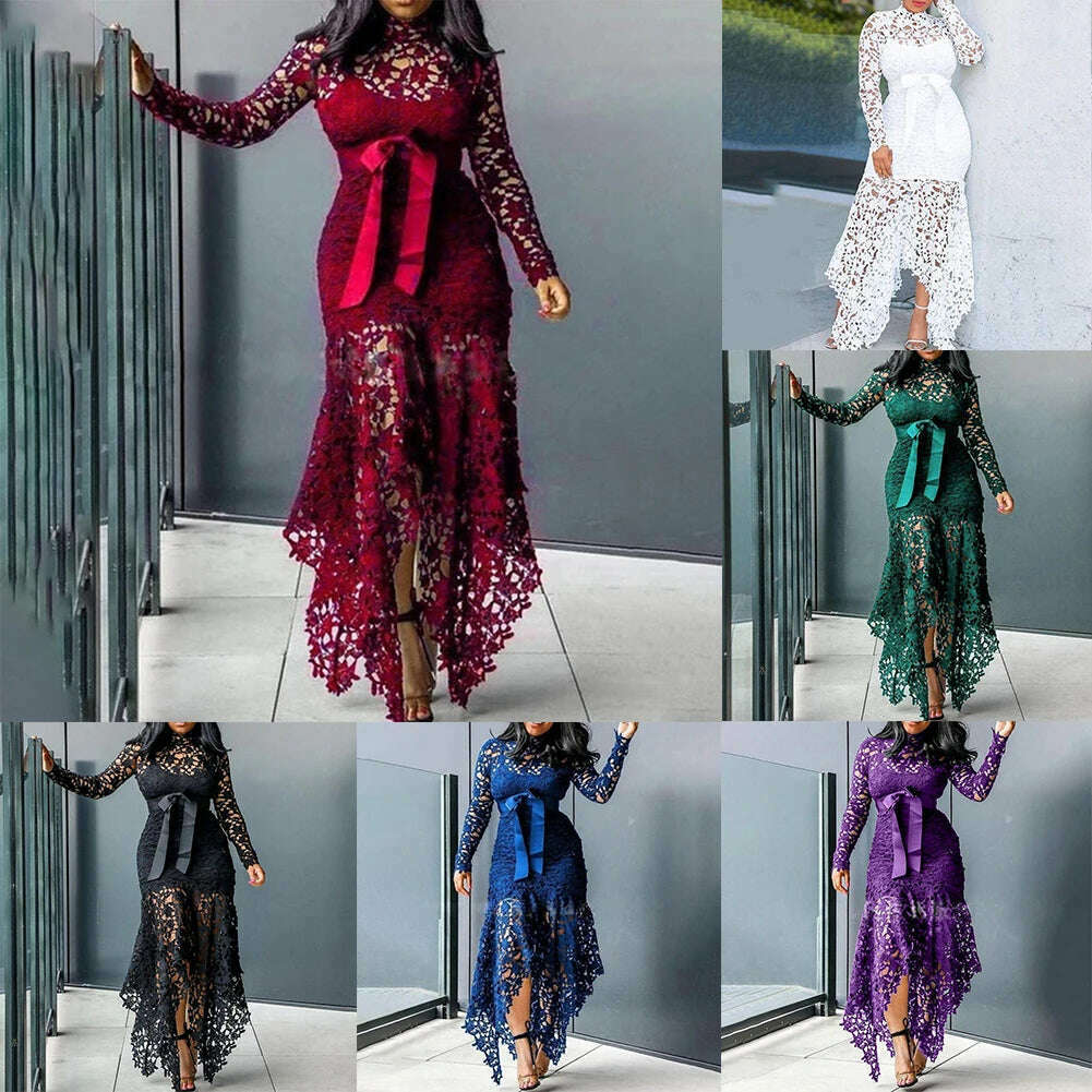 Affordable Brand New Dress Lace Women Dress Bodycon Evening Party Ladies Maxi Dresses Long Sleeve Plus Size For Women - KIMLUD
