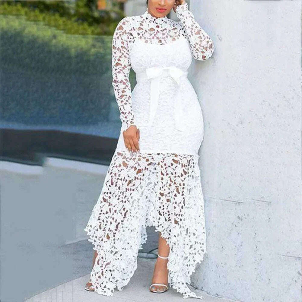 Affordable Brand New Dress Lace Women Dress Bodycon Evening Party Ladies Maxi Dresses Long Sleeve Plus Size For Women - KIMLUD