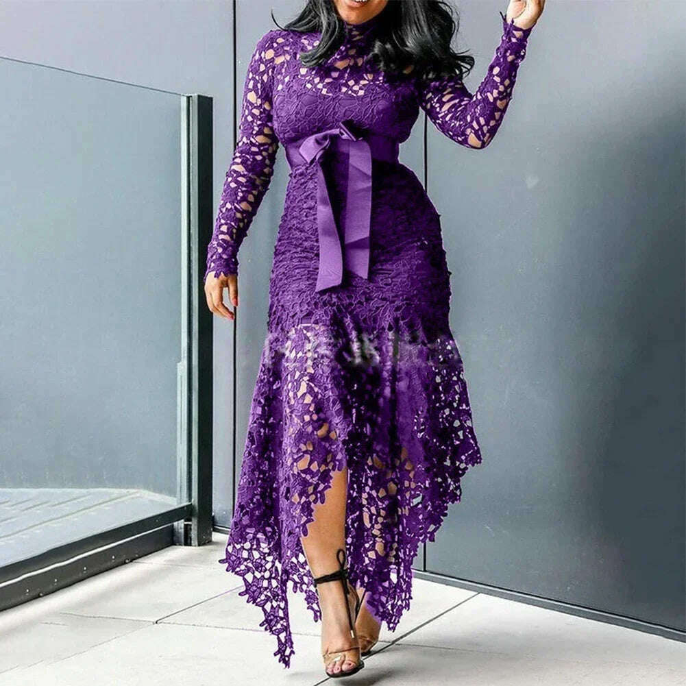 Affordable Brand New Dress Lace Women Dress Bodycon Evening Party Ladies Maxi Dresses Long Sleeve Plus Size For Women - KIMLUD