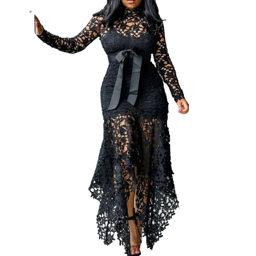 KIMLUD, Affordable Brand New Dress Lace Women Dress Bodycon Evening Party Ladies Maxi Dresses Long Sleeve Plus Size Prom, KIMLUD Womens Clothes
