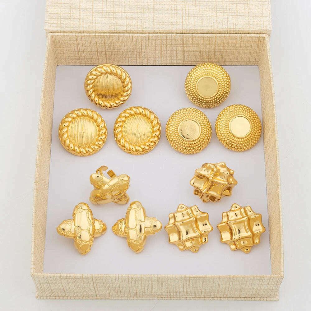 KIMLUD, African Fashion Jewelry Set for Women Hoop Earrings and Ring for Bride Dubai Gift Box Earrings Adjustable Ring Jewelry Set Gifts, KIMLUD Womens Clothes
