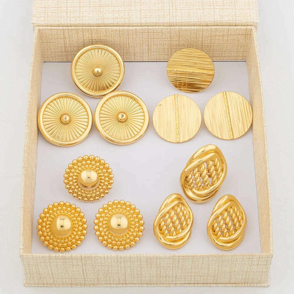 KIMLUD, African Fashion Jewelry Set for Women Hoop Earrings and Ring for Bride Dubai Gift Box Earrings Adjustable Ring Jewelry Set Gifts, KIMLUD Womens Clothes