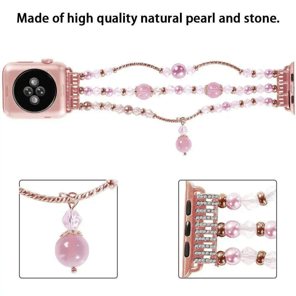 KIMLUD, Agate pearl strap for Apple Watch 5 4 3 series 44mm / 40mm iwatch 6 SE series 42mm 38mm fashion style luxury flexible bracelet, KIMLUD Womens Clothes
