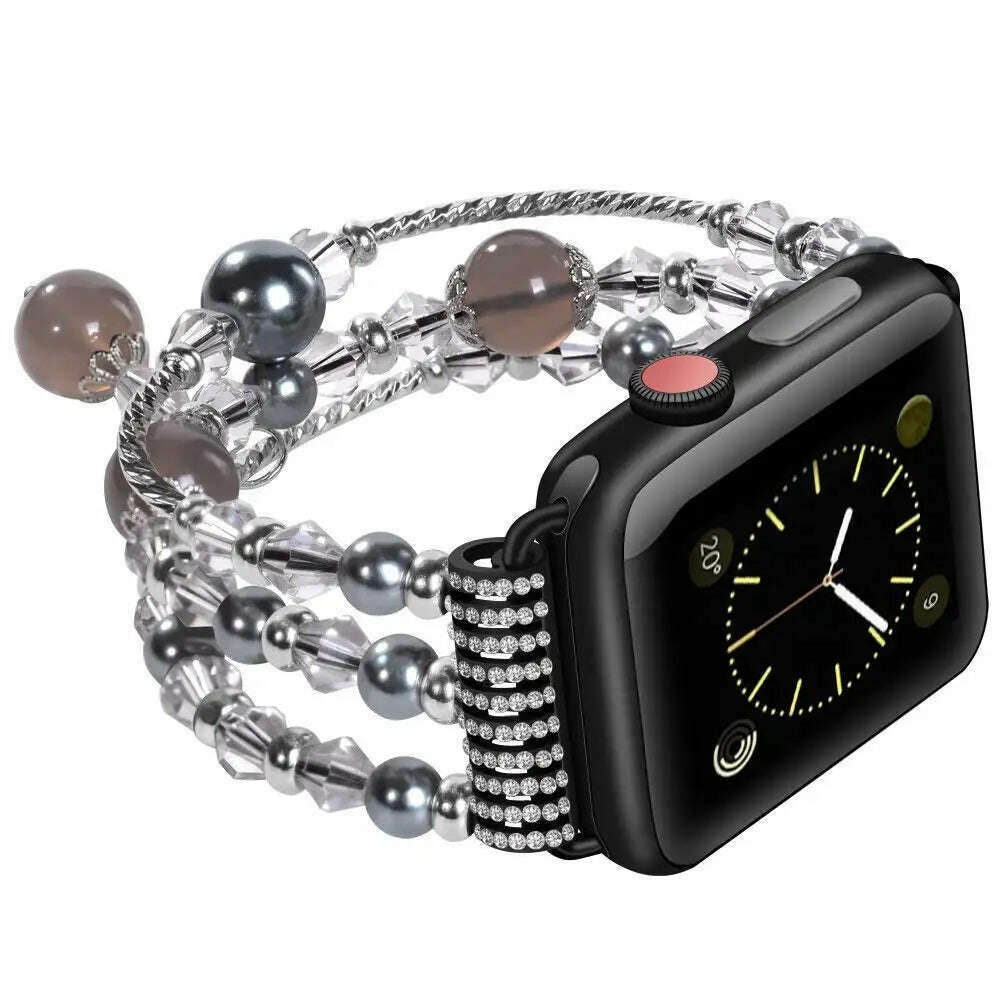 KIMLUD, Agate pearl strap for Apple Watch 5 4 3 series 44mm / 40mm iwatch 6 SE series 42mm 38mm fashion style luxury flexible bracelet, KIMLUD Womens Clothes