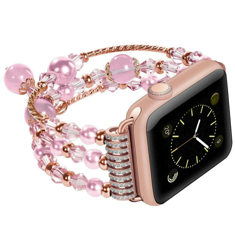 KIMLUD, Agate pearl strap for Apple Watch 5 4 3 series 44mm / 40mm iwatch 6 SE series 42mm 38mm fashion style luxury flexible bracelet, 01 Jinziyu / 44mm, KIMLUD Womens Clothes