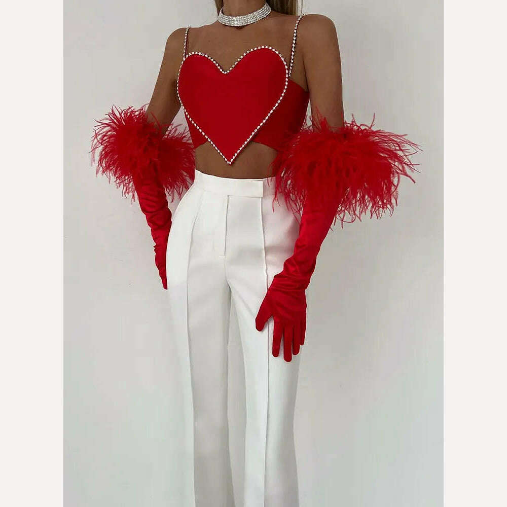 KIMLUD, Ahagaga Fashion Heart Diamond Sexy Camis Women Tops Regular Casual Solid Red Sleeveless Slim Short Strap Cute Streetwear Tops, KIMLUD Womens Clothes