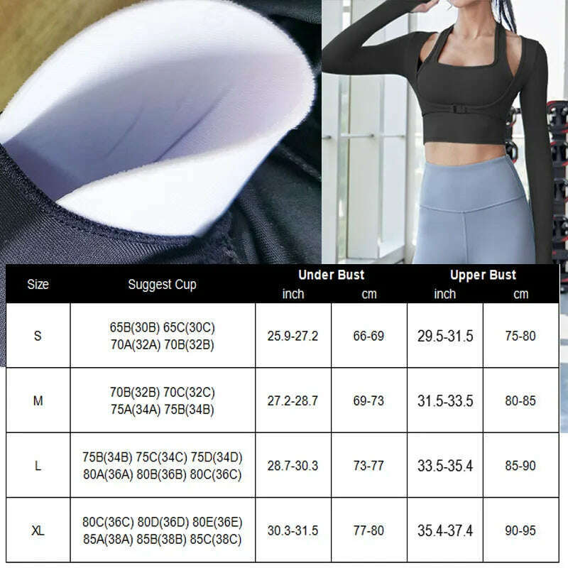Aiithuug Padded Gym Shirts Long Sleeve Women Yoga Shirts Fake Two Pieces Fitness Tops with Underbust Fastener Sexy Workout Top - KIMLUD