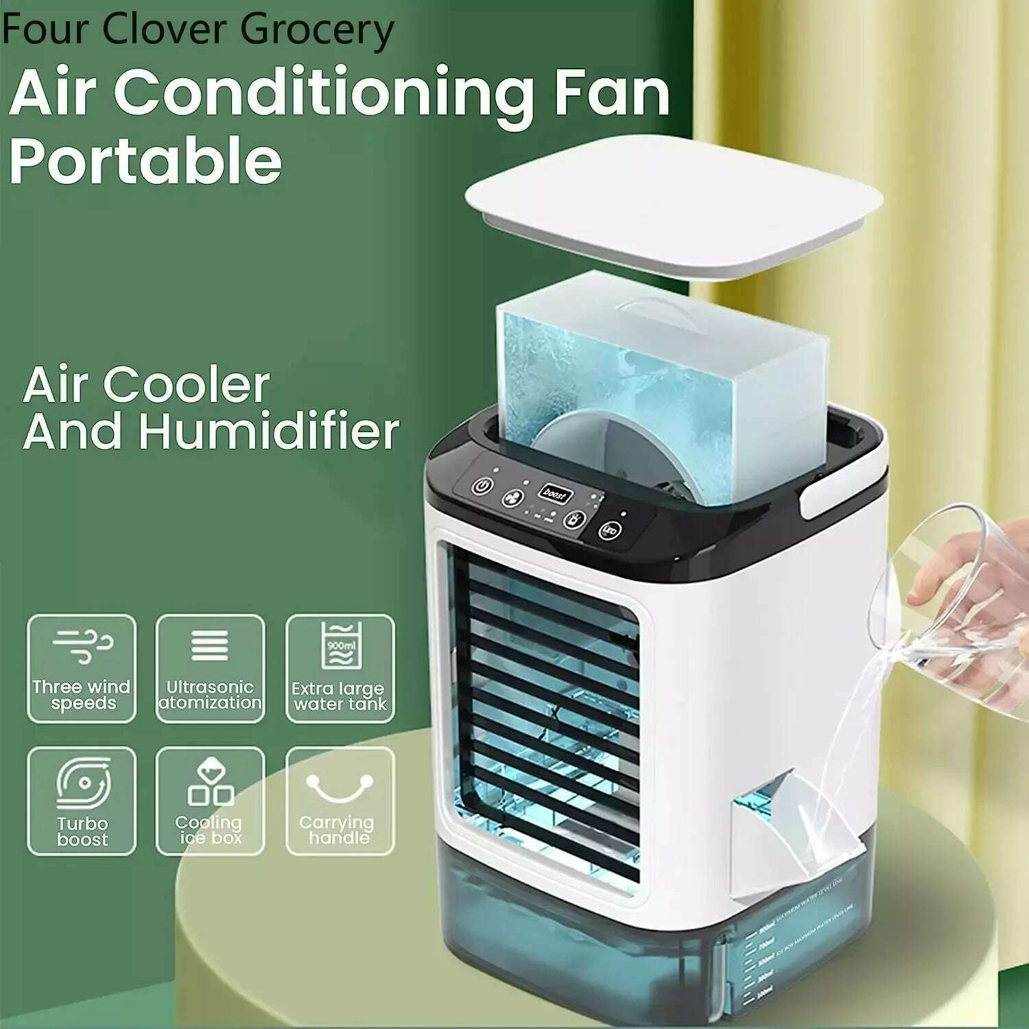 Air Conditioner Portable Fan Desktop Dual Spray Ultrasonic Atomization 3-Speed Mute Air Cooler Night Light Electric Fan for Home - KIMLUD