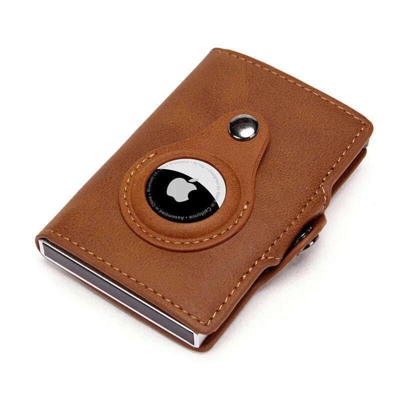 Airtag Men's Wallet New Metal Aluminum Box Case Rfid Anti-theft Swipe Credit Card Holder Genuine Leather Short Zipper Coin Purse - KIMLUD