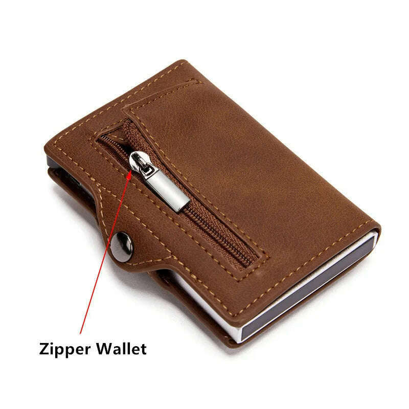 Airtag Men's Wallet New Metal Aluminum Box Case Rfid Anti-theft Swipe Credit Card Holder Genuine Leather Short Zipper Coin Purse - KIMLUD