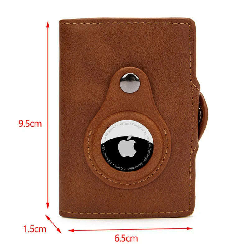 Airtag Men's Wallet New Metal Aluminum Box Case Rfid Anti-theft Swipe Credit Card Holder Genuine Leather Short Zipper Coin Purse - KIMLUD
