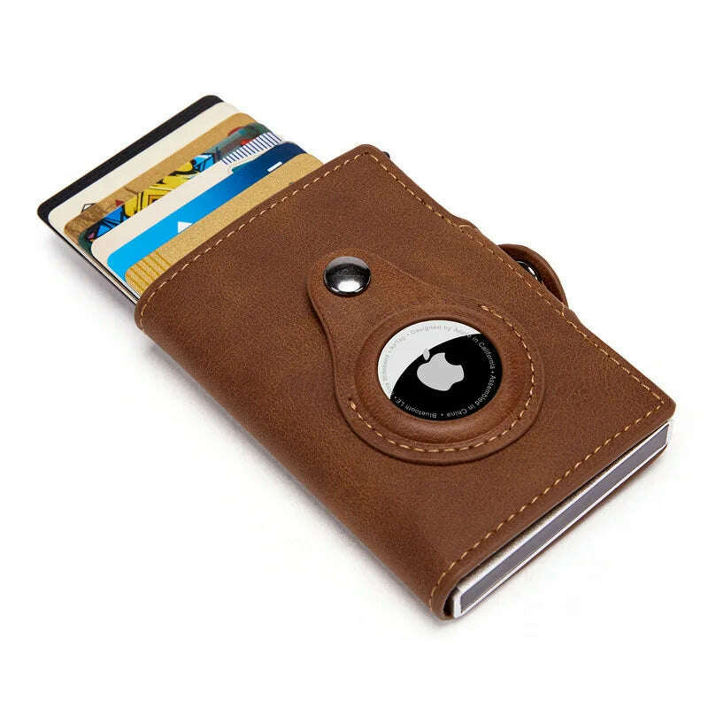 Airtag Men's Wallet New Metal Aluminum Box Case Rfid Anti-theft Swipe Credit Card Holder Genuine Leather Short Zipper Coin Purse - KIMLUD