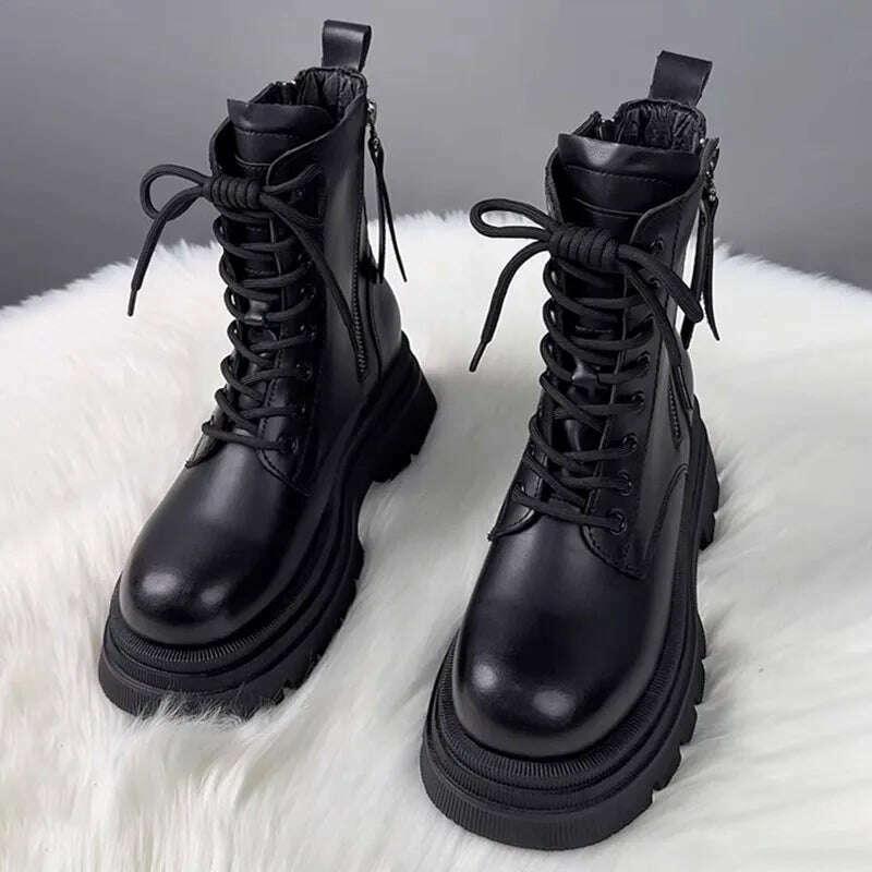 KIMLUD, AIYUQI Marton Boots Female Genuine Leather Fall Winter 2023 New Fur Warm Women's Biker Boots Platform Women's Ankle Boots, KIMLUD Womens Clothes