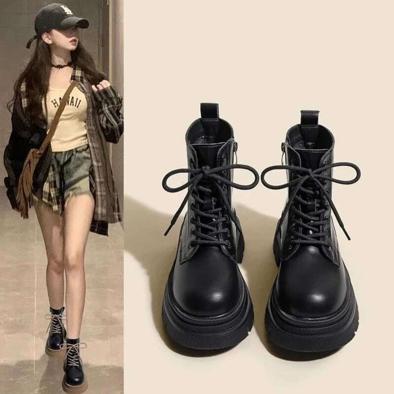 KIMLUD, AIYUQI Marton Boots Female Genuine Leather Fall Winter 2023 New Fur Warm Women's Biker Boots Platform Women's Ankle Boots, KIMLUD Womens Clothes